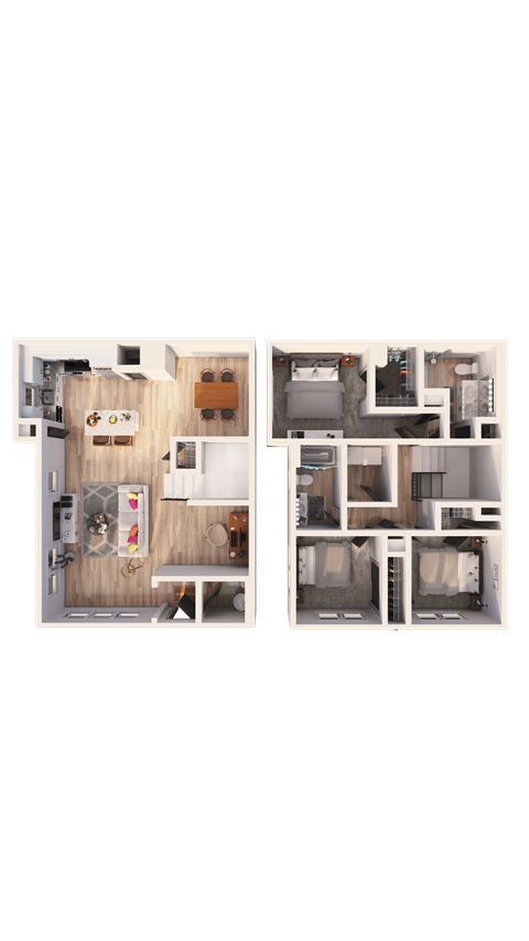 a series of two photographs of a furnished apartment